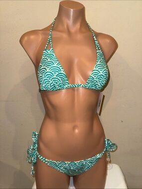 NWT Lisa Curran tie side bikini set slide bra size S